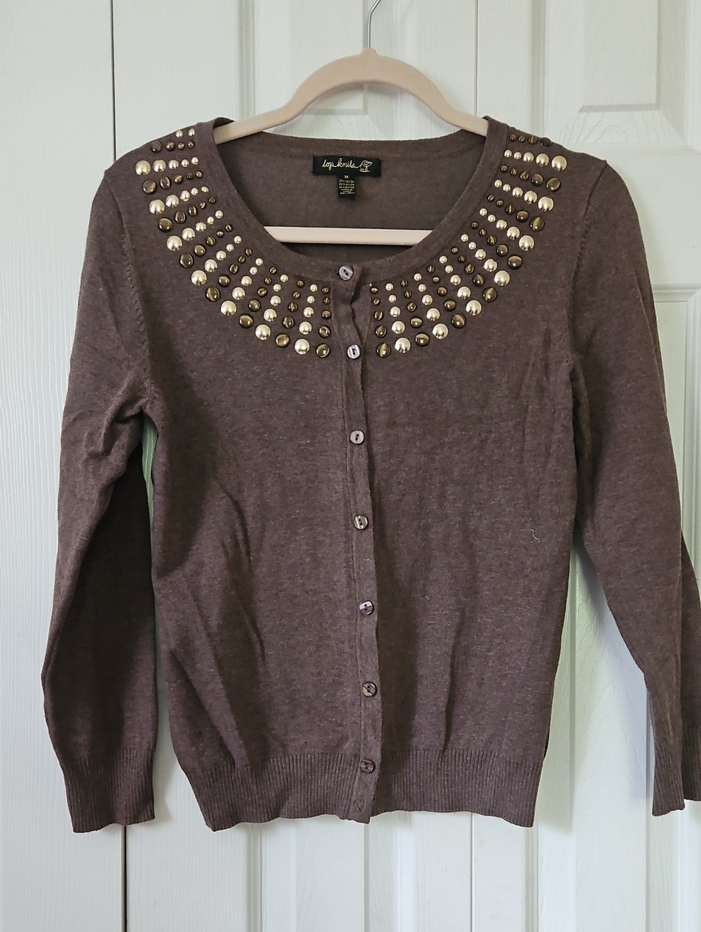 Brown Cardigan with Gold Stud Collar